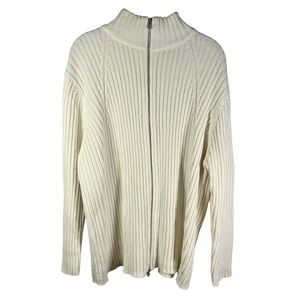 Marsh Landing II 100% Cotton‎ Knit Quarter Zip Ribbed Sweater Cream Mens 2XL